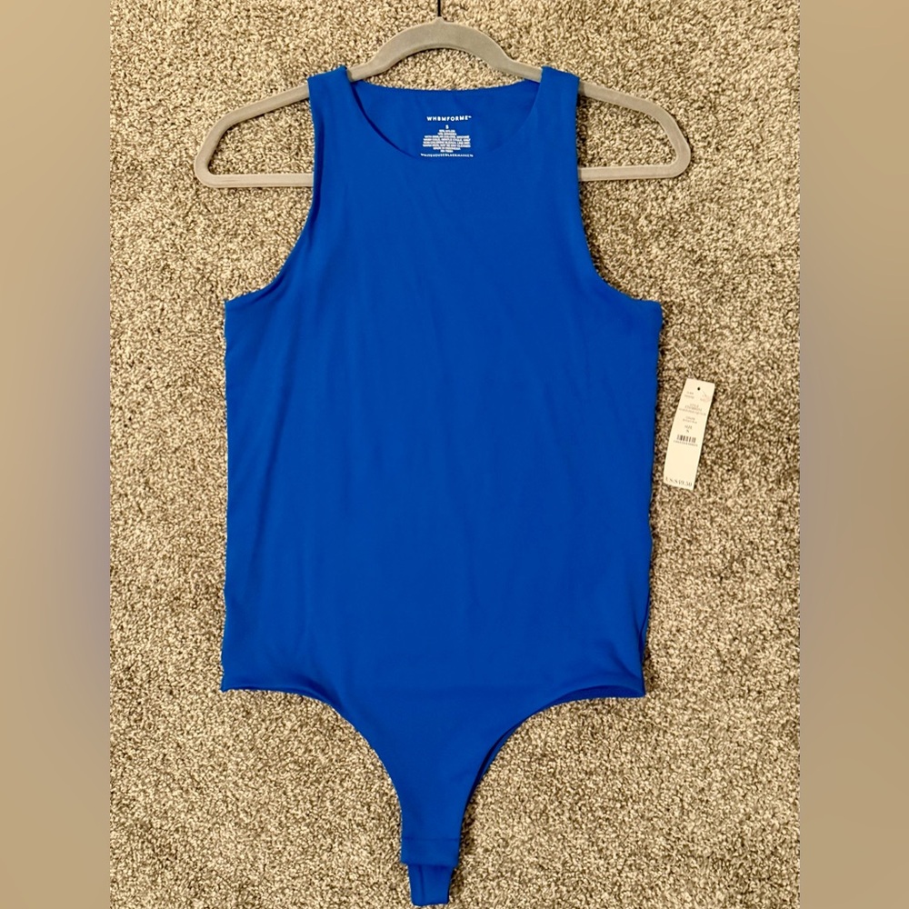 NWT White House Black Market WHBMFORME blue bodysuit size Small